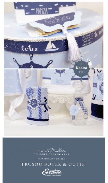 Trusou de botez brodat cu elemente nautice, navy, Ocean 1